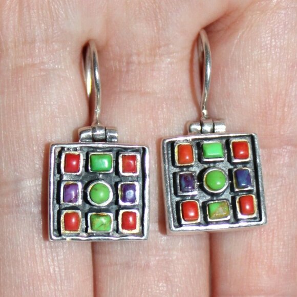 Jewelry - Sterling Silver Geometric Multi Colored Resin Earrings